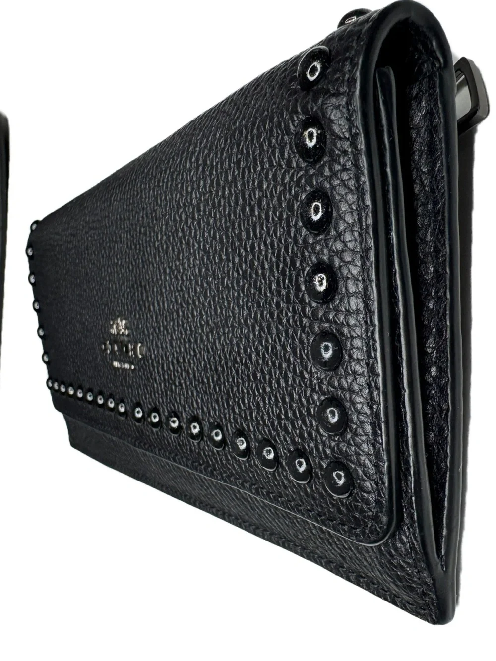 Coach Black Enamel Studded Full-Sized Leather Wallet